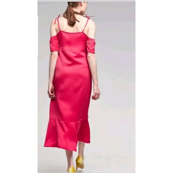 New Anthropologie x Seen Work Kept Satin Open Shoulder Midi Dress $168 Size 6 - Picture 3 of 7
